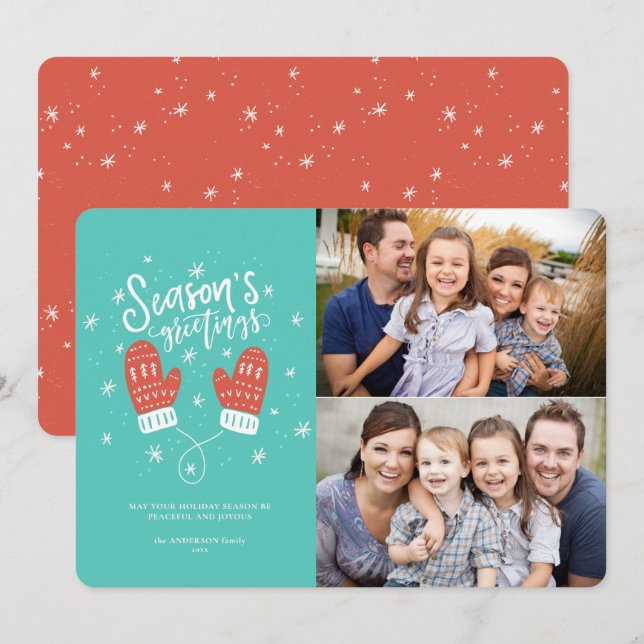 Hygge Mittens 2-fotomollkort - platt Helgdag Julkort (Fram/baksida)