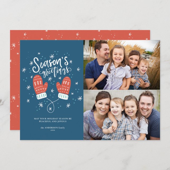 Hygge Mittens 2-fotomollkort - platt Helgdag Julkort (Fram/baksida)