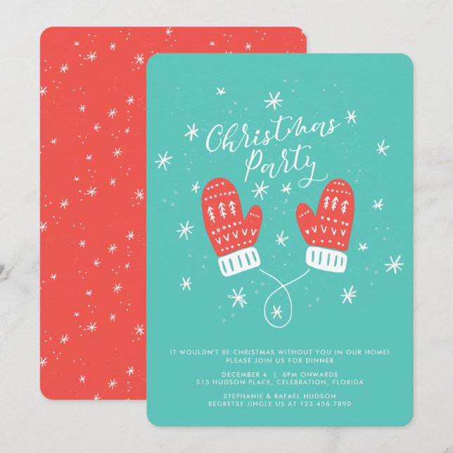 Hygge Mittens Julfest Jul Inbjudningar (Fram/baksida)