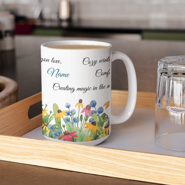 hygge, Namn på Colorful Watercolor Flowers 15oz Kaffemugg (Skapare uppladdad)