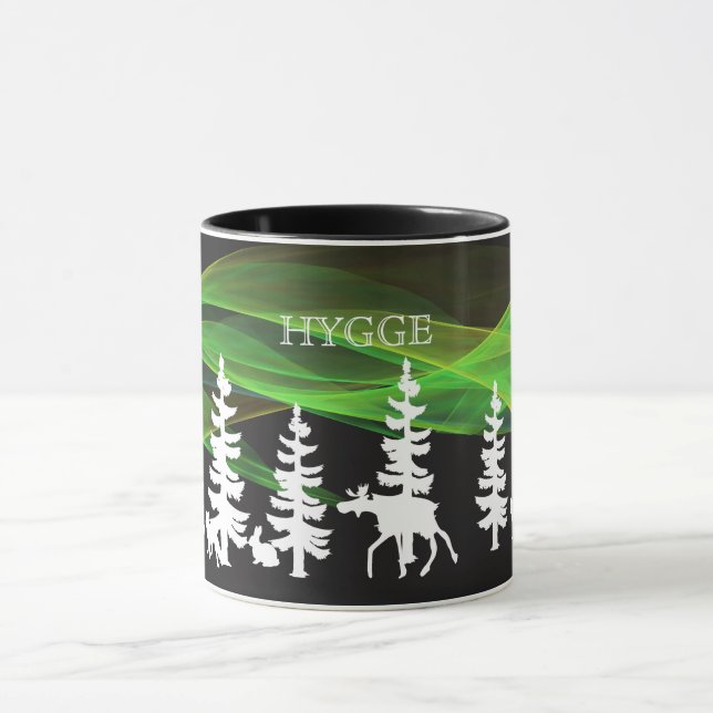 Hygge nordiska skogen i vitt med norra ljus mugg (Center)