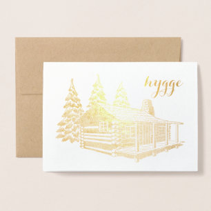 Hygge-stugan i folie skogen guld folierat kort