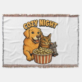 Hygglig Filmkväll – Söta Hund,Katt,Mus Popcorn Filt