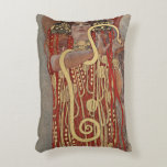 Hygieia av Gustav Klimt, Vintage Art nouveau Prydnadskudde<br><div class="desc">Hygieia (c. 1901) av Gustav Klimt är en vintage av Viktorian Era Symbolism-målning med den grekiska gudinnan av hygien, hälsa, renlighet och sanitet tillsammans med den asculapiska ormen runt hennes arm och kopp av Lethe i hennes hand. Hygieia är en del av en av tre målningar som kallades "Faculty Paintings"...</div>