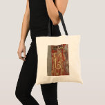 Hygieia av Gustav Klimt, Vintage Art nouveau Tygkasse<br><div class="desc">Hygieia (c. 1901) av Gustav Klimt är en vintage av Viktorian Era Symbolism-målning med den grekiska gudinnan av hygien, hälsa, renlighet och sanitet tillsammans med den asculapiska ormen runt hennes arm och kopp av Lethe i hennes hand. Hygieia är en del av en av tre målningar som kallades "Faculty Paintings"...</div>