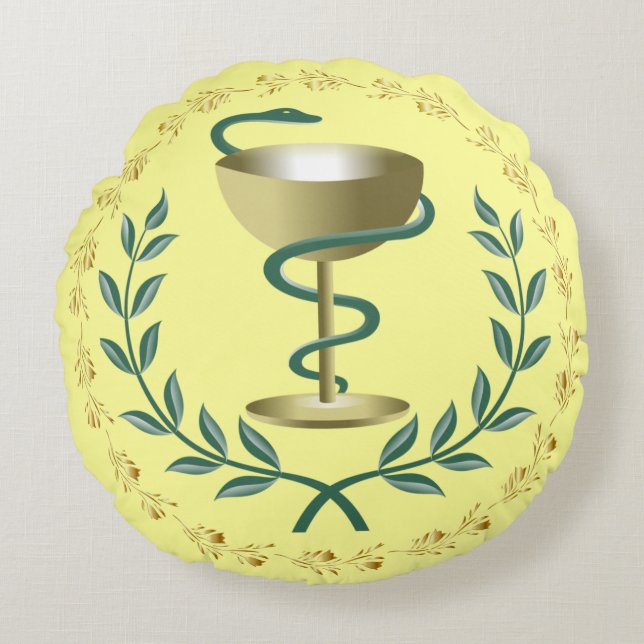 Hygieia~Pharmacy~Apothecary~Dispensary~ Rund Kudde (Framsidan)