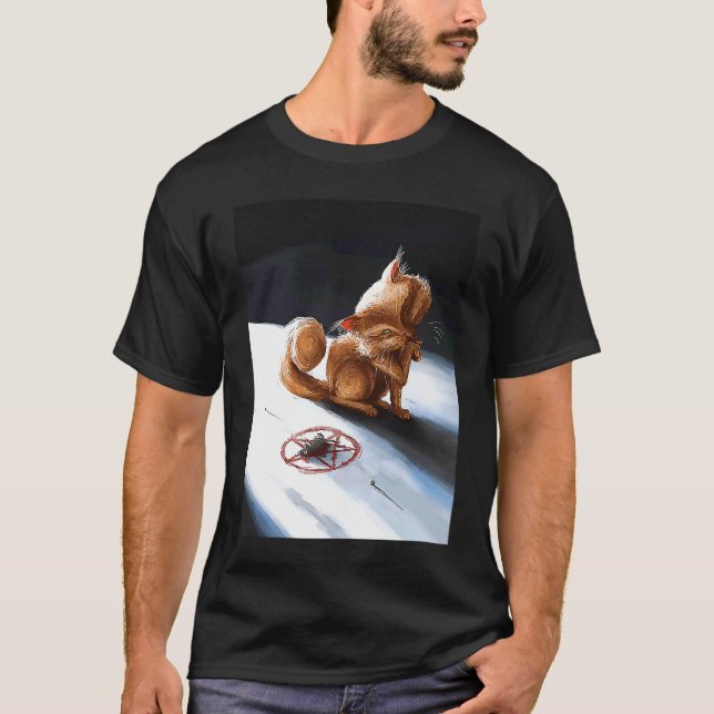 Hyll Devil Katt Pentagram T Shirt (Framsida)