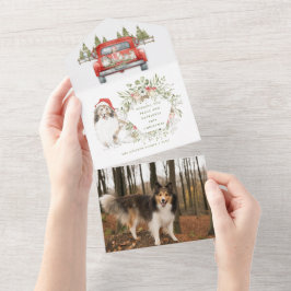 Hyllor i Vintage Red Lastbil Photo jul Card