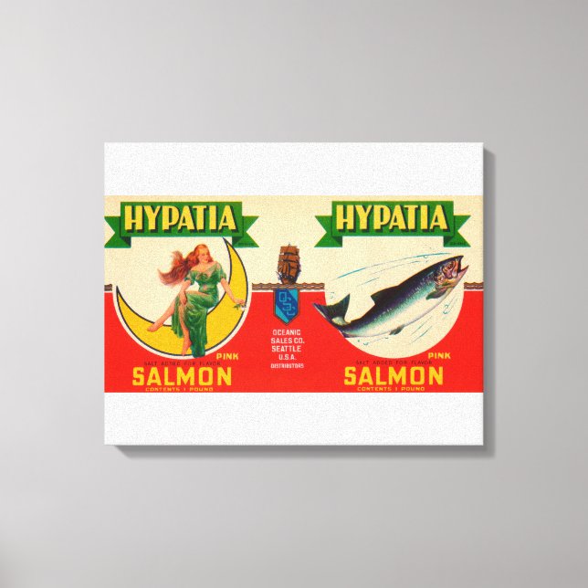 Hypatia Brand Salmon Label- Seattle, WA Canvastryck (Framsida)