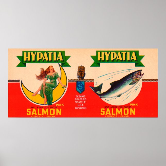 Hypatia Brand Salmon Label- Seattle, WA Poster (Framsidan)