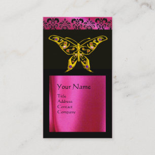 HYPER BUTTERFLY BLACK ROSA FUCHSIA SILKE DAMASK VISITKORT