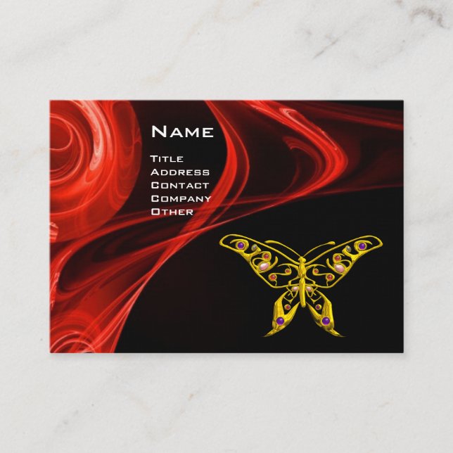 HYPER BUTTERFLY-bright Red gult Visitkort (Framsida)