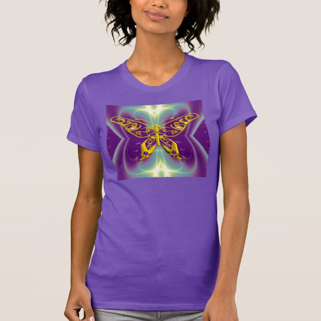 HYPER BUTTERFLY,Lila Grönt Fractal Vågar Tee (Framsida)