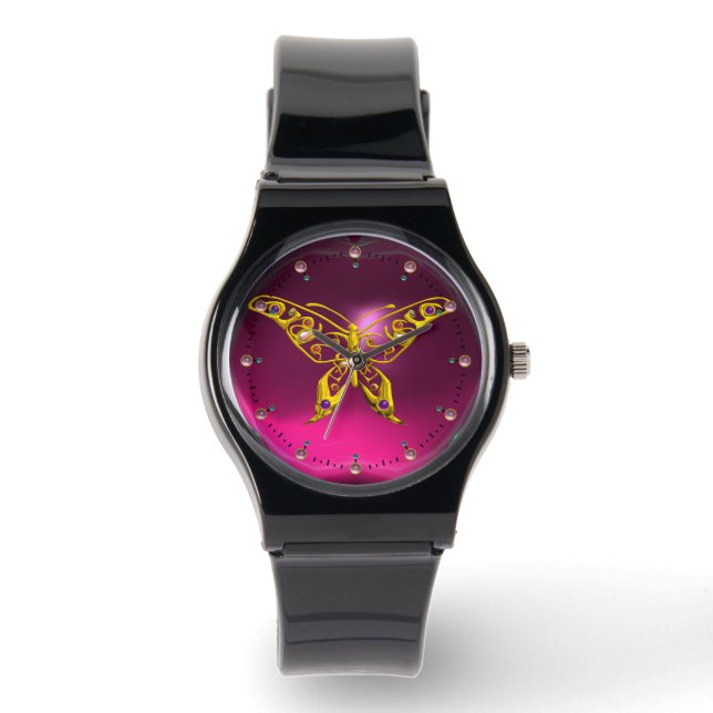 HYPER BUTTERFLY,Rosa Fuchsia Amethyst Armbandsur (Framsida)