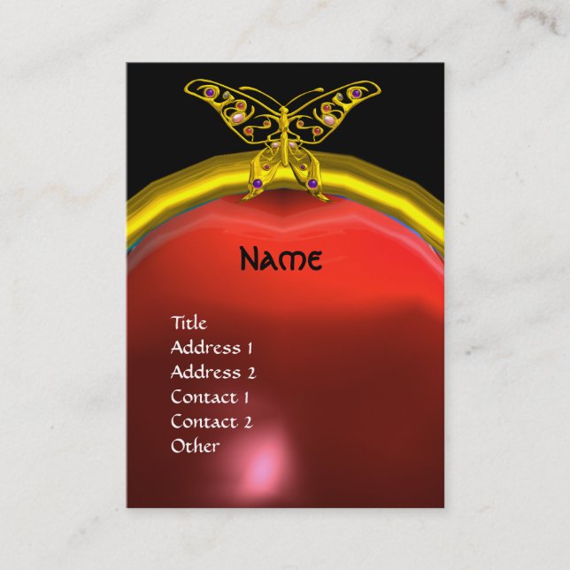 HYPER BUTTERFLY RUBY MONOGRAM, svart gult Visitkort (Framsida)