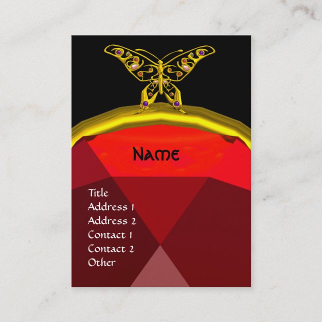 HYPER BUTTERFLY RUBY MONOGRAM, svart gult Visitkort (Framsida)