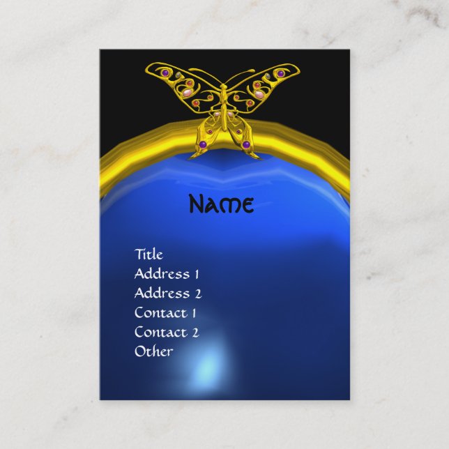 HYPER BUTTERFLY SAPPHIRE MONOGRAM Blue gult Visitkort (Framsida)
