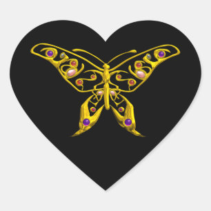 HYPER BUTTERFLY, svart Hjärtformat Klistermärke