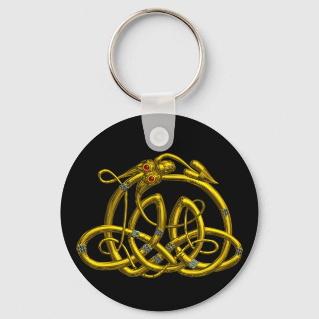HYPER DRAGON Guld Celtic knots in Black Nyckelring (Framsida)