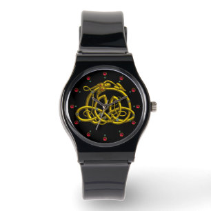 HYPER DRAGON,GULD CELTISKA KNOT OCH GEMSTONES Blac Armbandsur
