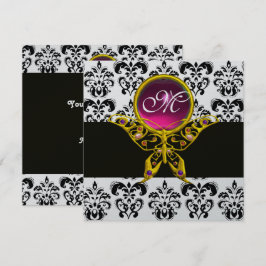 HYPER FJÄRIL MONOGRAM, svart vit damast, rosa Inbjudningar