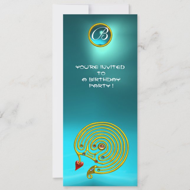 HYPER LABYRINT ,akvamarin ljusgul blå Inbjudningar (Framsida)