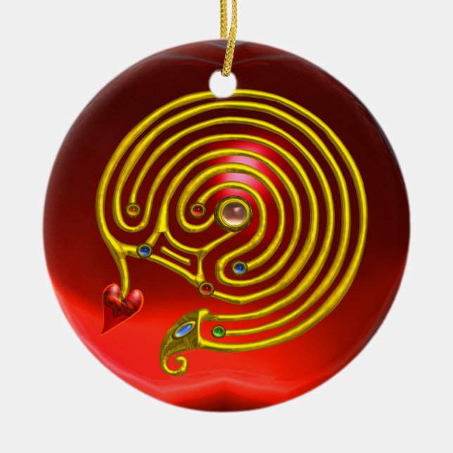 HYPER LABYRINTH Red Ruby och Blue Sapphire Julgransprydnad Keramik (Framsidan)