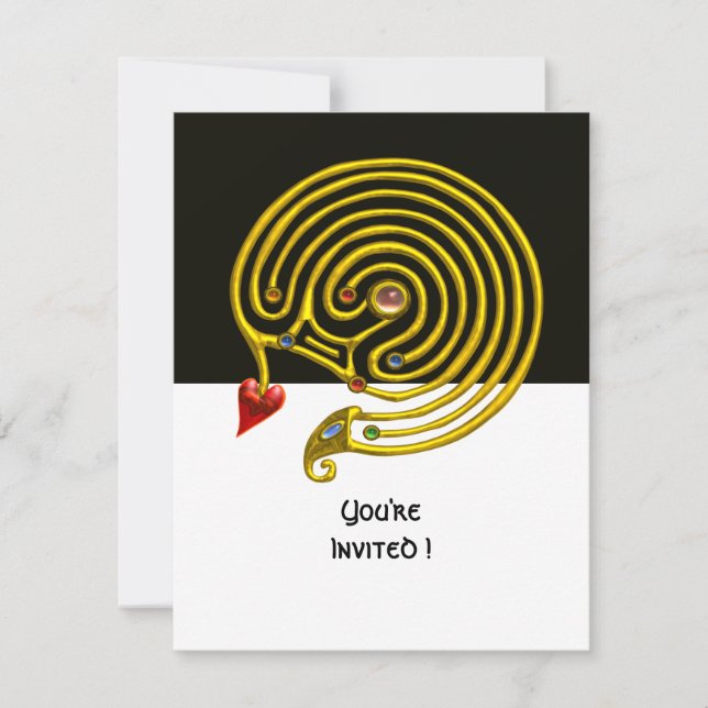 HYPER LABYRINTH rsvp, svart och vit Inbjudningar (Framsida)