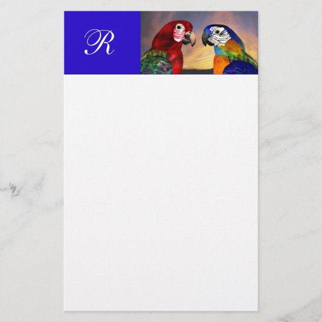 HYPER PAPEGOJOR / RÖD OCH BLÅ ARA  MONOGRAM BREVPAPPER (Framsida)