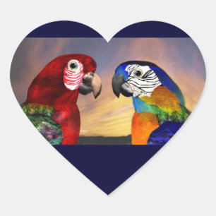 HYPER PARROS / RED OCH BLUE ARA Hjärtat Hjärtformat Klistermärke