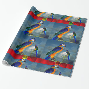 HYPER PARROTS/BLUE ARA WITH RED ROSETT BAND PRESENTPAPPER
