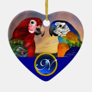 HYPER PARROTS BLUE SAPPHIRE GEM MONOGRAM Kärlek Julgransprydnad Keramik