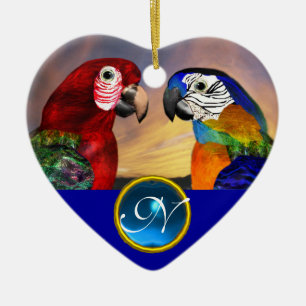 HYPER PARROTS BLUE SAPPHIRE GEM MONOGRAM Kärlek Julgransprydnad Keramik