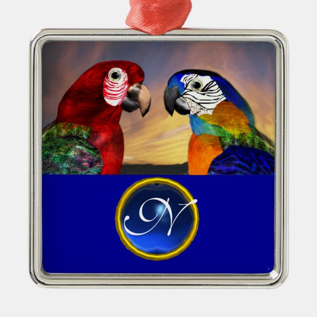 HYPER PARROTS BLUE SAPPHIRE GEM MONOGRAM Kärlek Julgransprydnad Metall (Framsidan)