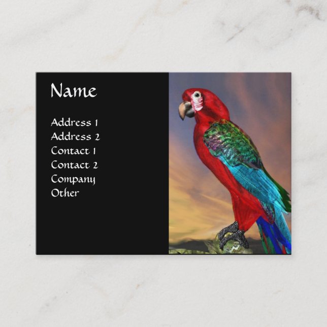 HYPER PARROTS/RED ARA,black Visitkort (Framsida)