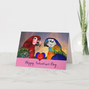 HYPER PARROTS RED,BLUE MACAWS Valentine Day Kärlek Helgkort