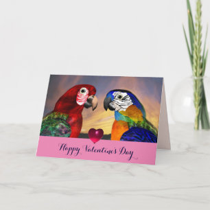HYPER PARROTS RED,BLUE MACAWS Valentine Day Kärlek Helgkort