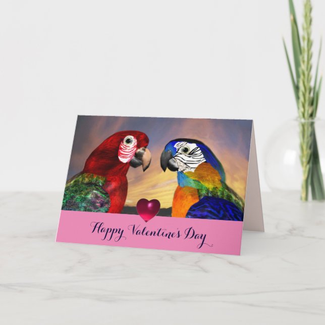 HYPER PARROTS RED,BLUE MACAWS Valentine Day Kärlek Helgkort (Framsida)