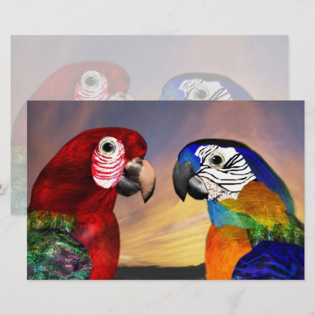 HYPER PARROTS/RED OCH BLUE ARA,grönt Stationery Brevpapper (Fram/baksida)