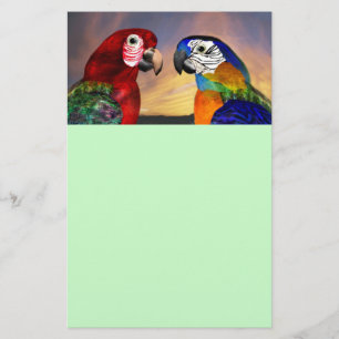HYPER PARROTS/RED OCH BLUE ARA,grönt Stationery Brevpapper