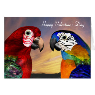 HYPER PARROTS / RED OCH BLUE ARA Valentine Day Hälsningskort