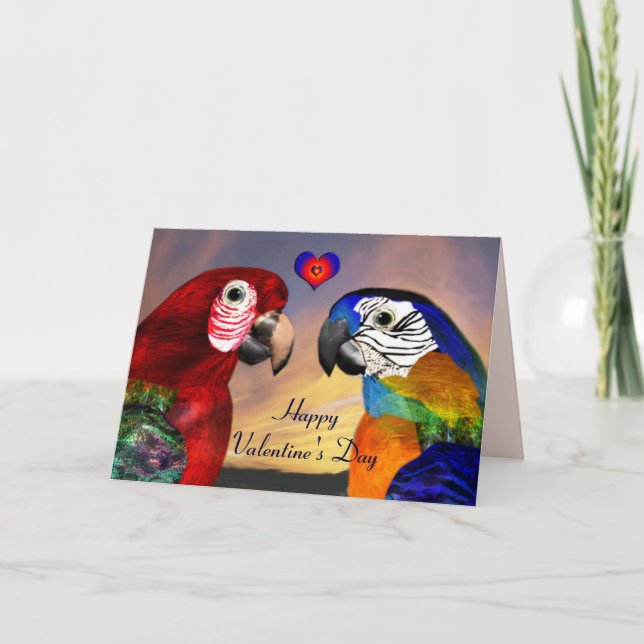 HYPER PARROTS / RED OCH BLUE ARA Valentine Day Helgkort (Framsida)