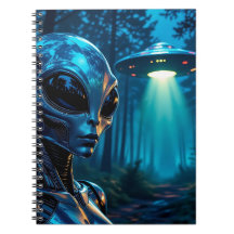 Hyper Realistic Alien och UFO i skogen