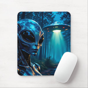 Hyper Realistic Alien och UFO i skogen Musmatta