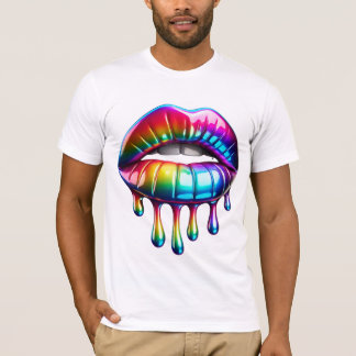 Hyper Realistic Glossy Rainbow Läppar med drivruti T Shirt