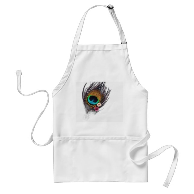 Hyper-Realistic Peacock Feather med Blommigt Patte Förkläde (Framsidan)