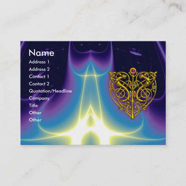 HYPER VALENTINE Guld Celtic Heart Blue Lila Visitkort (Framsida)