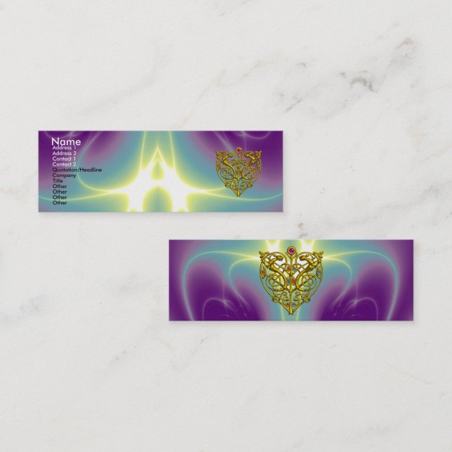 HYPER VALENTINE,GULD CELTIC HEART Lila Grönt Mini Visitkort (Fram/baksida)