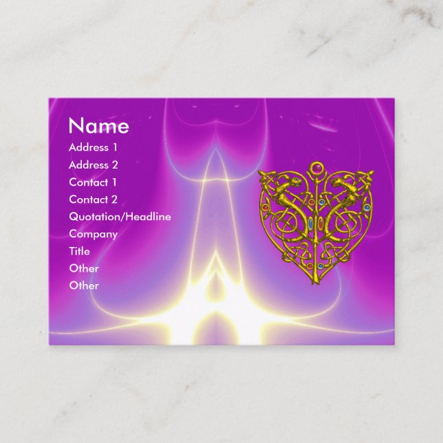 HYPER VALENTINE,GULD CELTIC HEART Rosa Fuchsia Visitkort (Framsida)