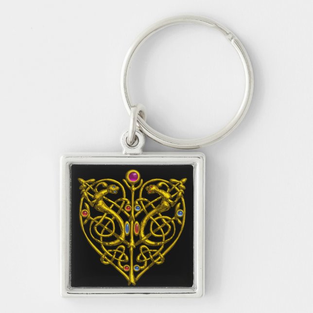 HYPER VALENTINE/ GULD CELTIC KNOT HEART Black Fyrkantig Silverfärgad Nyckelring (Framsidan)